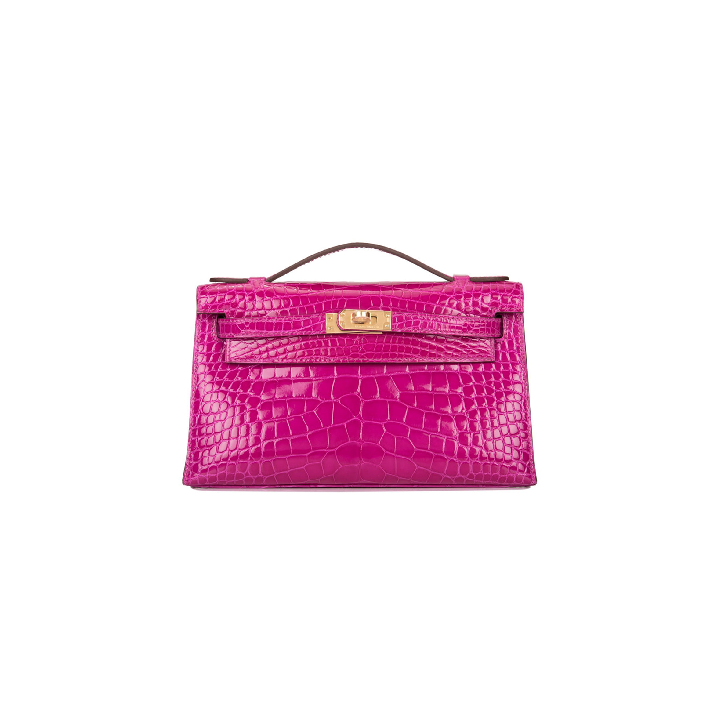 HERMÈS MASTER ROSE SCHEHERAZADE SHINY ALLIGATOR MINI KELLY POCHETTE GOLD HARDWARE (22*14*7cm) 